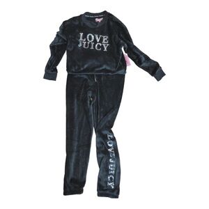 Juicy Couture Love Juicy‎ cozy black velour bedazzle loungewear pantsuit set